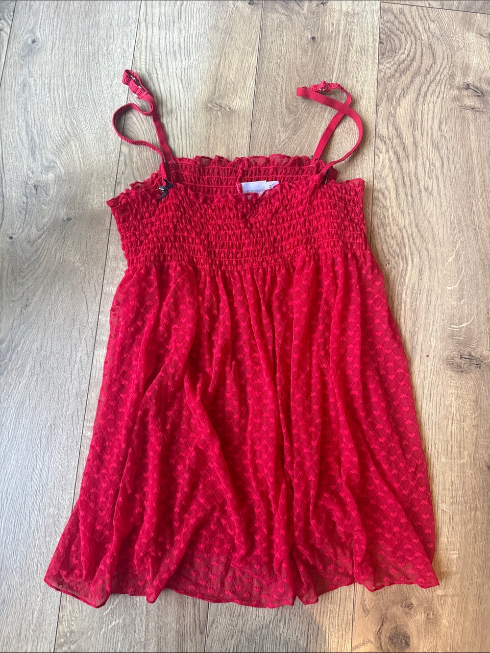 No Boundaries Red Smocked Camisole Slip with Adjustable Straps